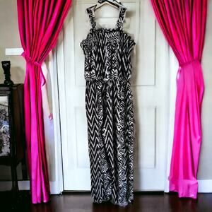 Emily West Girls Romper Sz 7 Black White Ikat Stretchy Knit Print Sleeveless